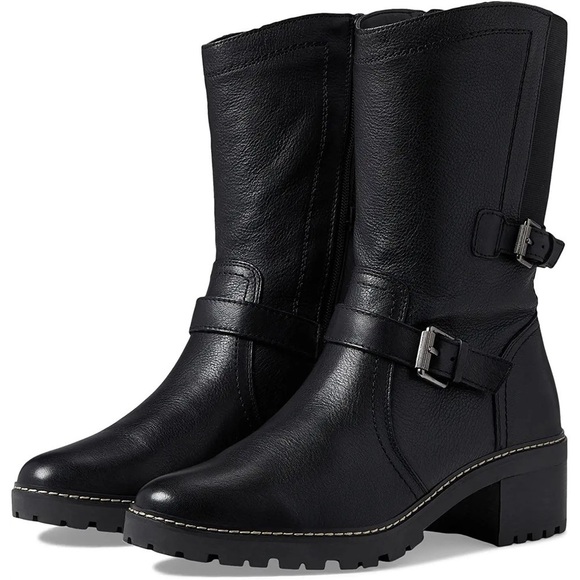 NATURALIZER TALON WOMENS LEATHER MOTORCYCLE MID-CALF BOOTS (WIDE) - Picture 1 of 15